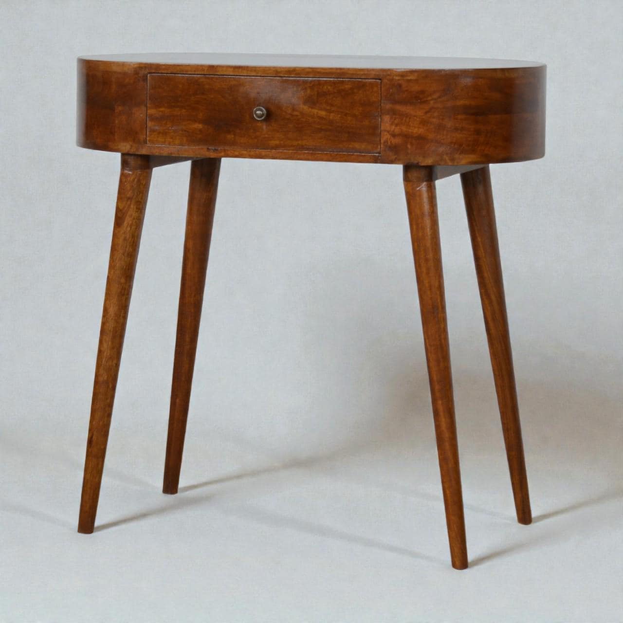 Chestnut Console Table – Solid Mango Wood Entryway Table with Drawer, Nordic Curved Design