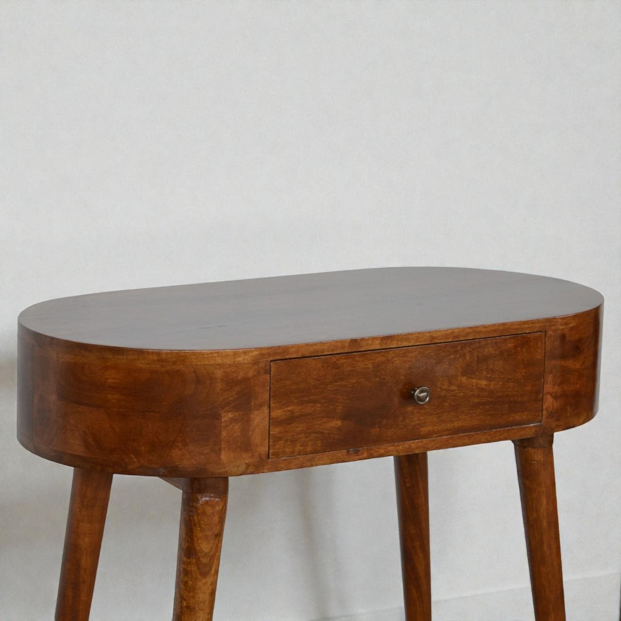 Chestnut Console Table – Solid Mango Wood Entryway Table with Drawer, Nordic Curved Design