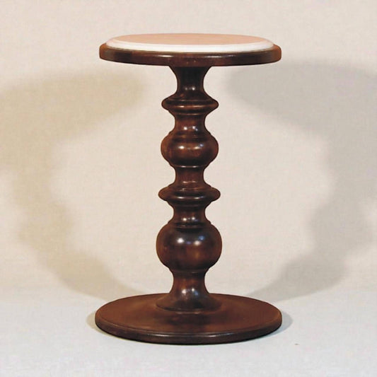 Handmade Marble Top Side Table | Solid Mango Wood Pedestal