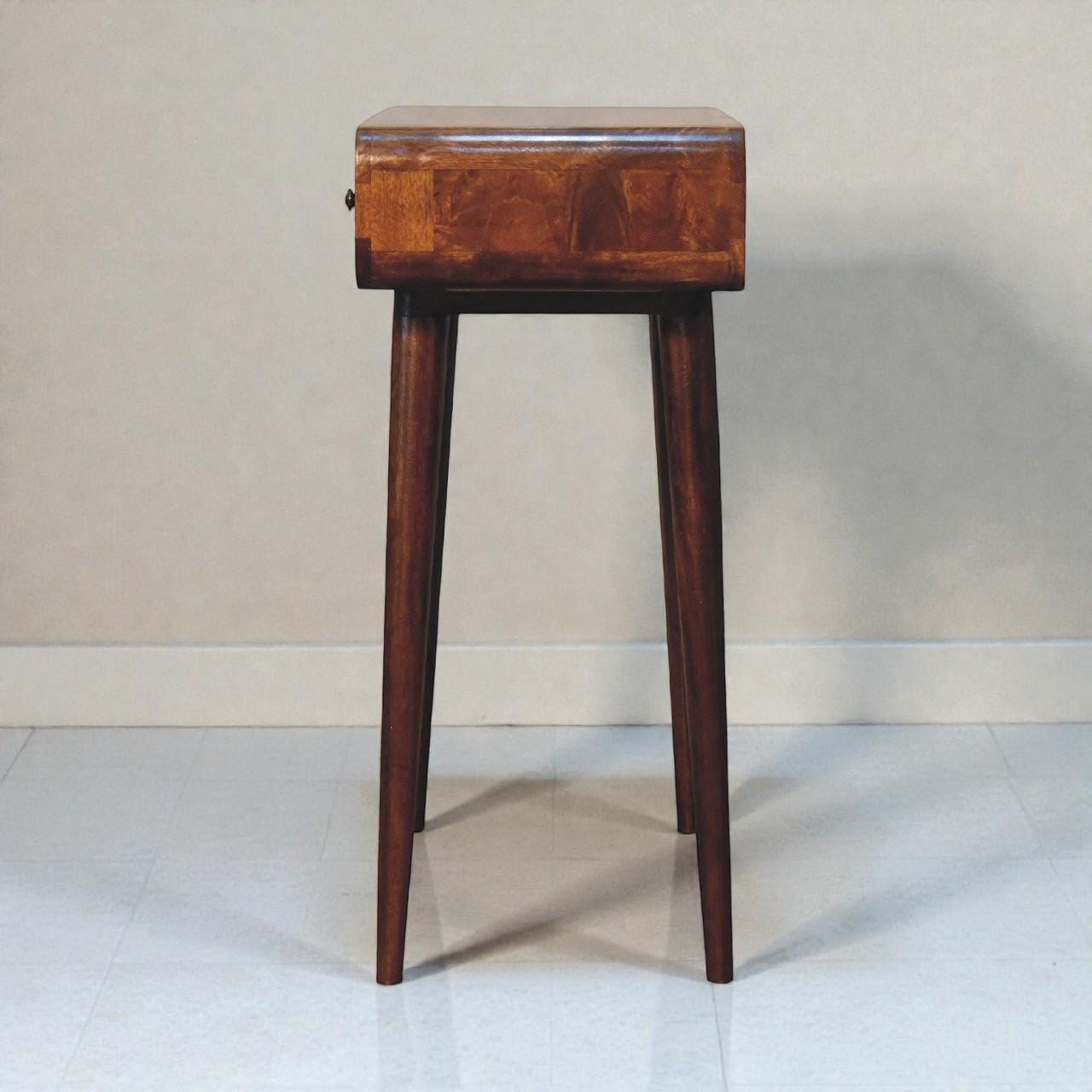 Chestnut Curved Hallway Console Table | Solid Mango Wood Entryway Table | Mid-Century Nordic Design