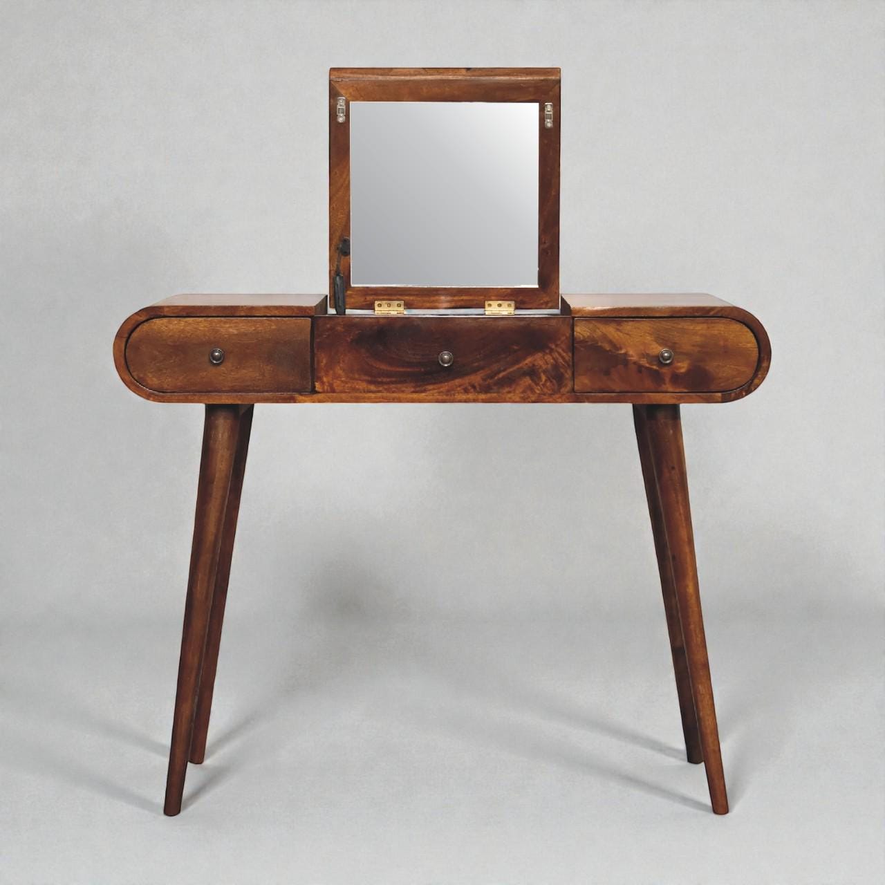 Chestnut Mirror Dressing Table – Solid Mango Wood Vanity | Nordic Style Makeup Table