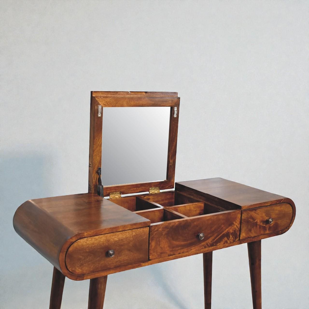 Chestnut Mirror Dressing Table – Solid Mango Wood Vanity | Nordic Style Makeup Table