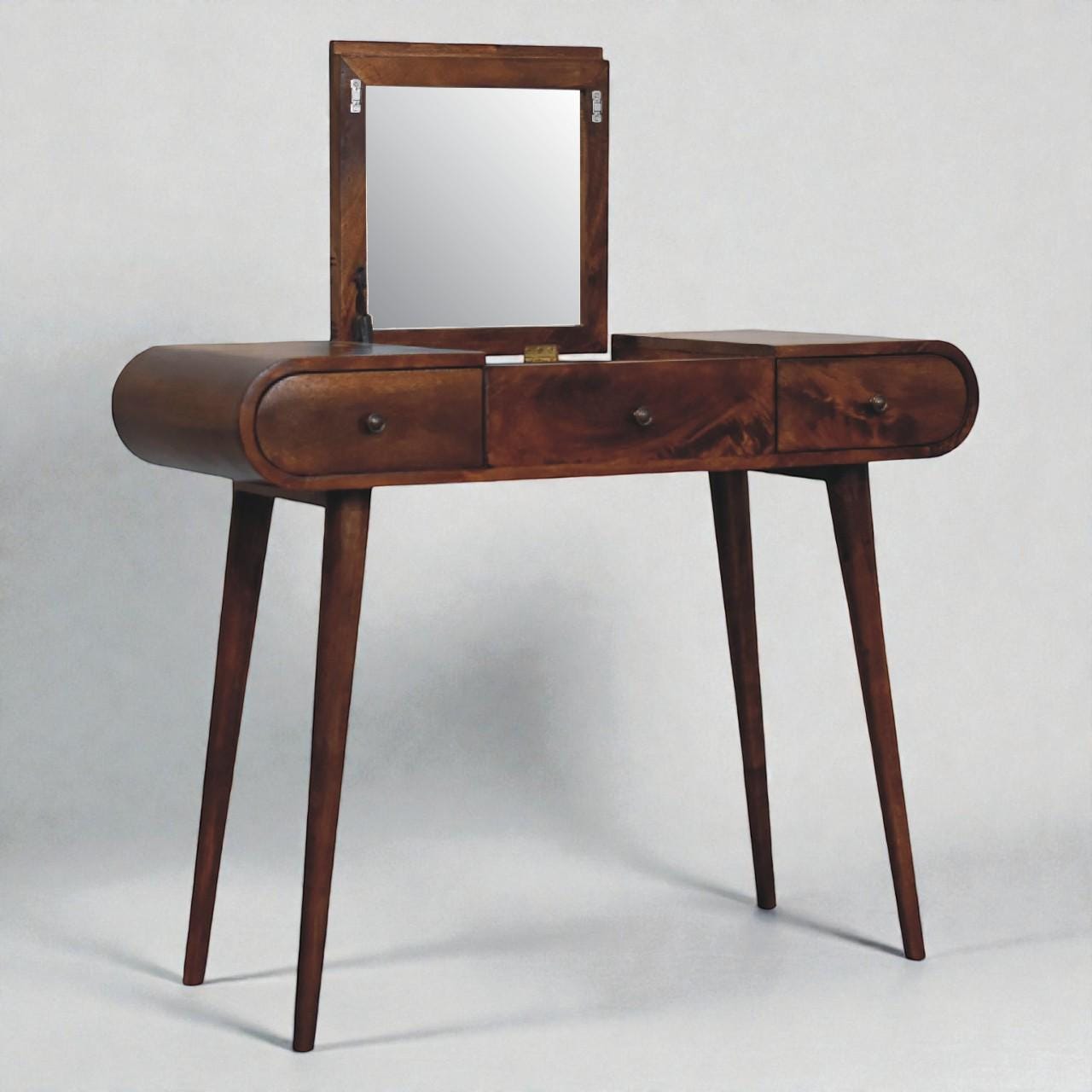 Chestnut Mirror Dressing Table – Solid Mango Wood Vanity | Nordic Style Makeup Table