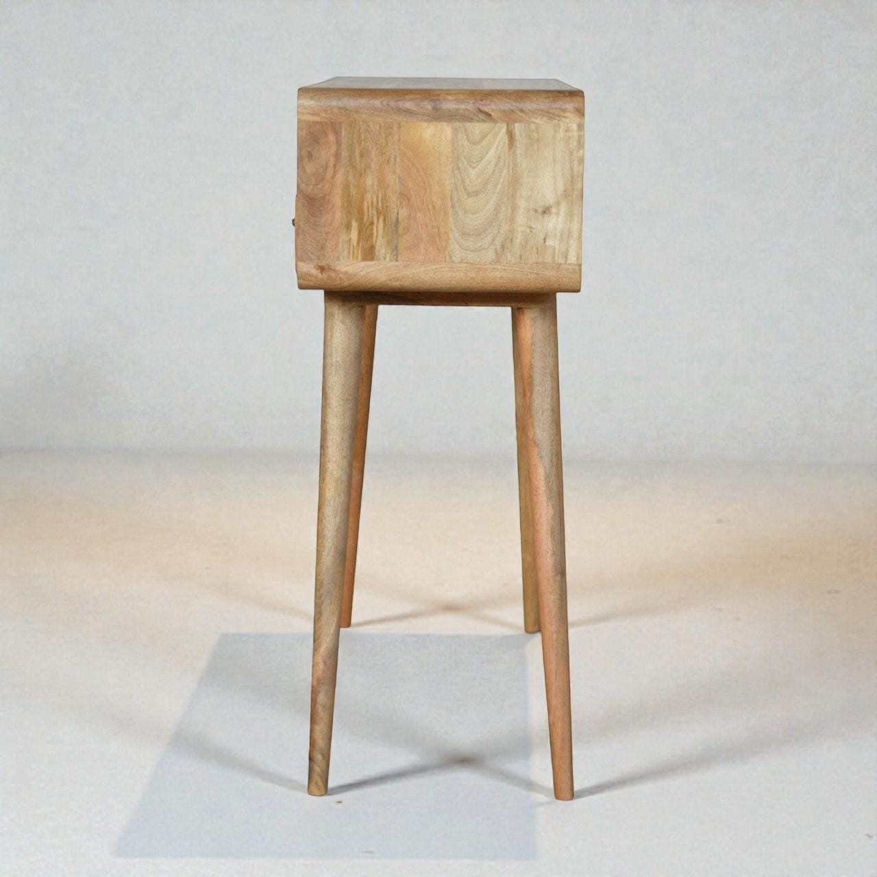 Curved Oak-Finish Console Table – Solid Mango Wood | Nordic Legs | Entryway & Living Room Storage