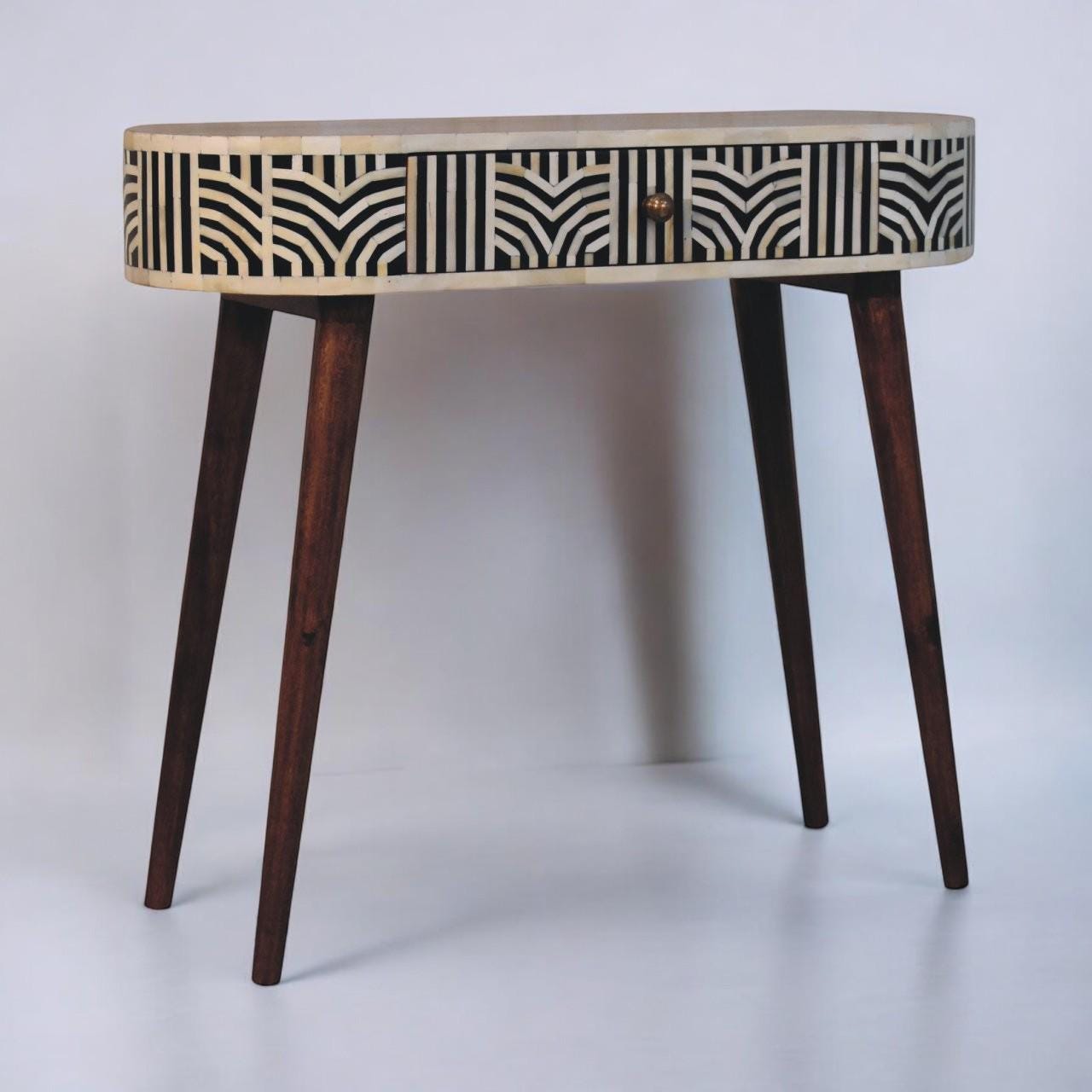Honey Caramel Bone Inlay Console Table - Handcrafted | Solid Mango Wood | Boho–Mid-Century Statement