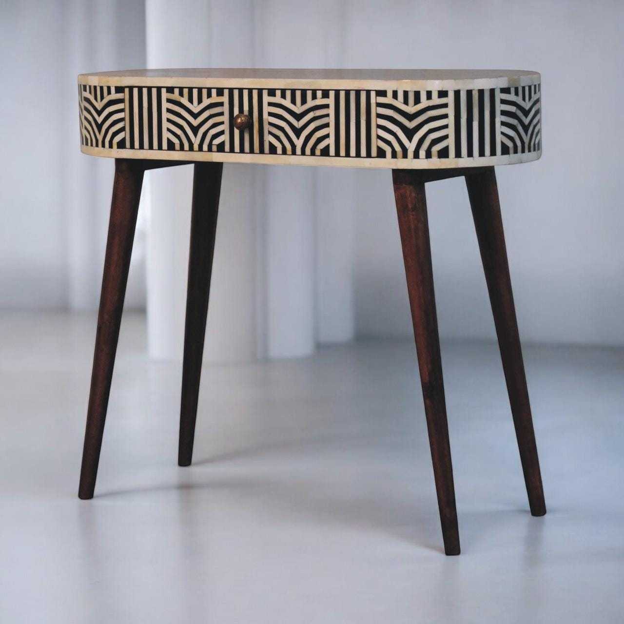 Honey Caramel Bone Inlay Console Table - Handcrafted | Solid Mango Wood | Boho–Mid-Century Statement