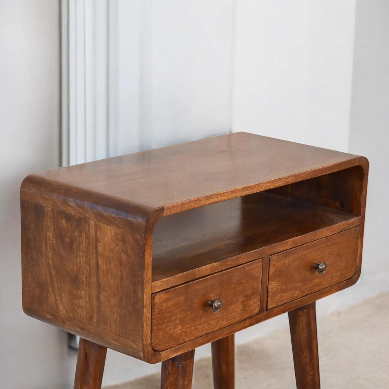 Chestnut Console Table with Drawers | Solid Mango Wood Nordic Console | Compact Hallway & Bedroom Storage