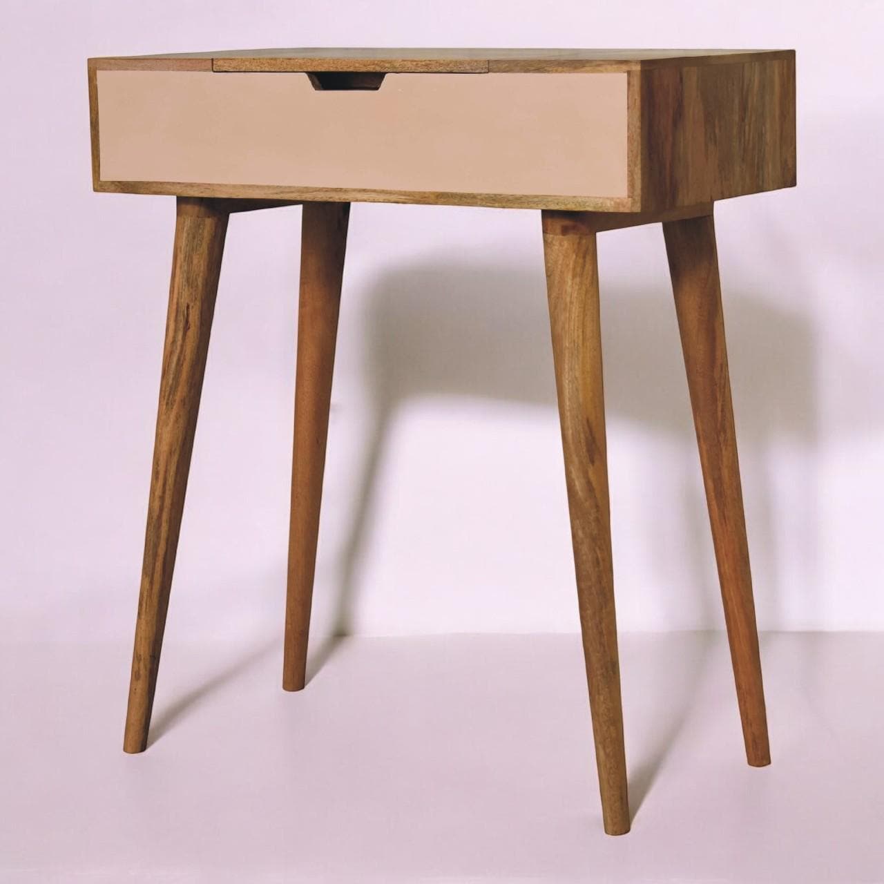 Mini Pink Dressing Table with Foldable Mirror - Solid Mango Wood | Oak-ish Finish | Nordic Design