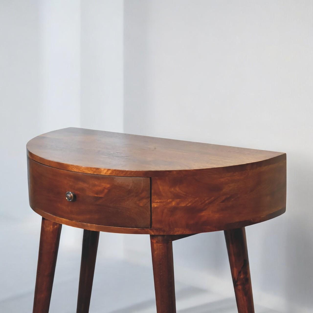 Solid Mango Wood Console Table – Chestnut Finish | Mid-Century Style Entryway Table with Drawer