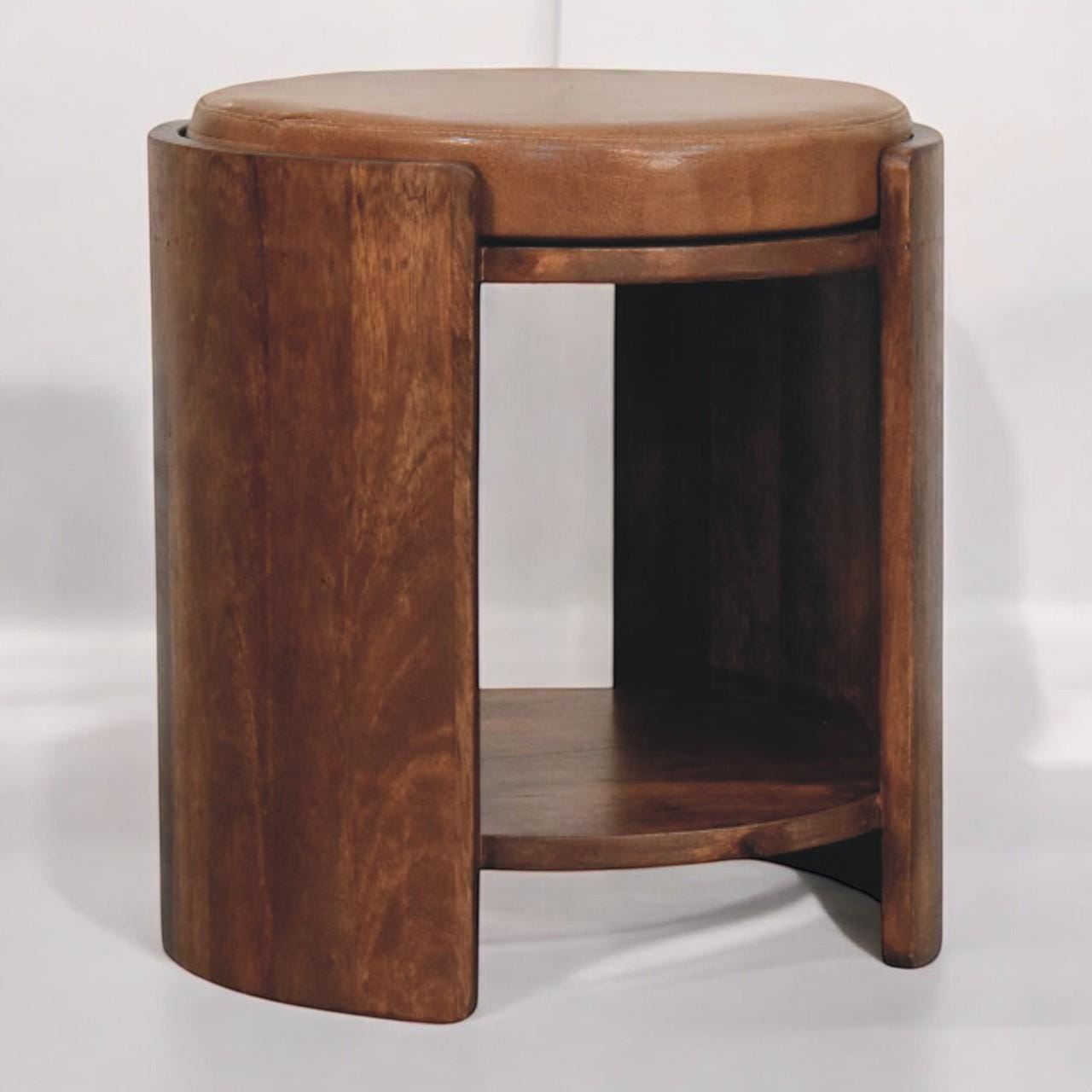 Savoy Leather Stool | Solid Mango Wood & Genuine Leather | Handcrafted