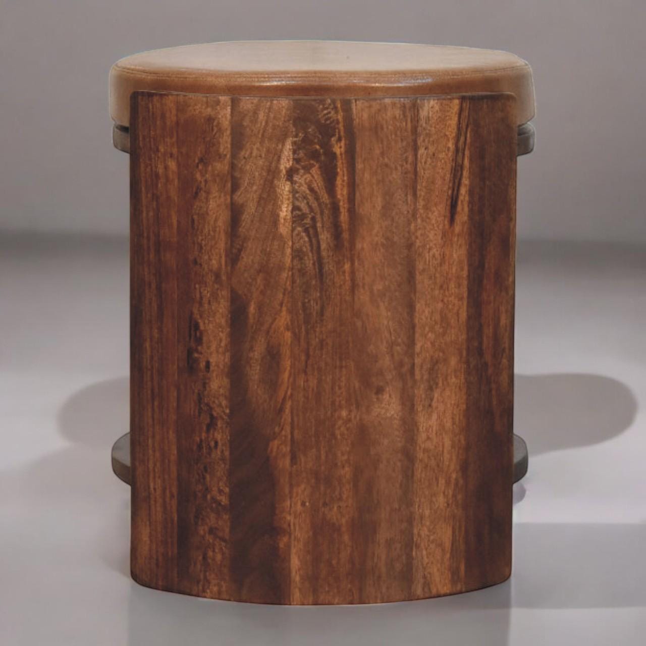 Savoy Leather Stool | Solid Mango Wood & Genuine Leather | Handcrafted