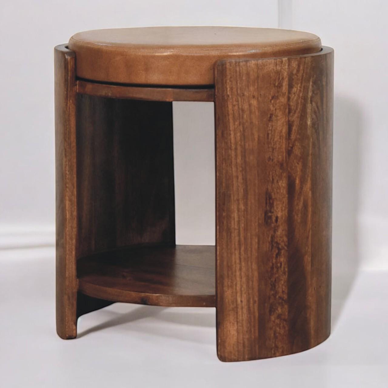 Savoy Leather Stool | Solid Mango Wood & Genuine Leather | Handcrafted