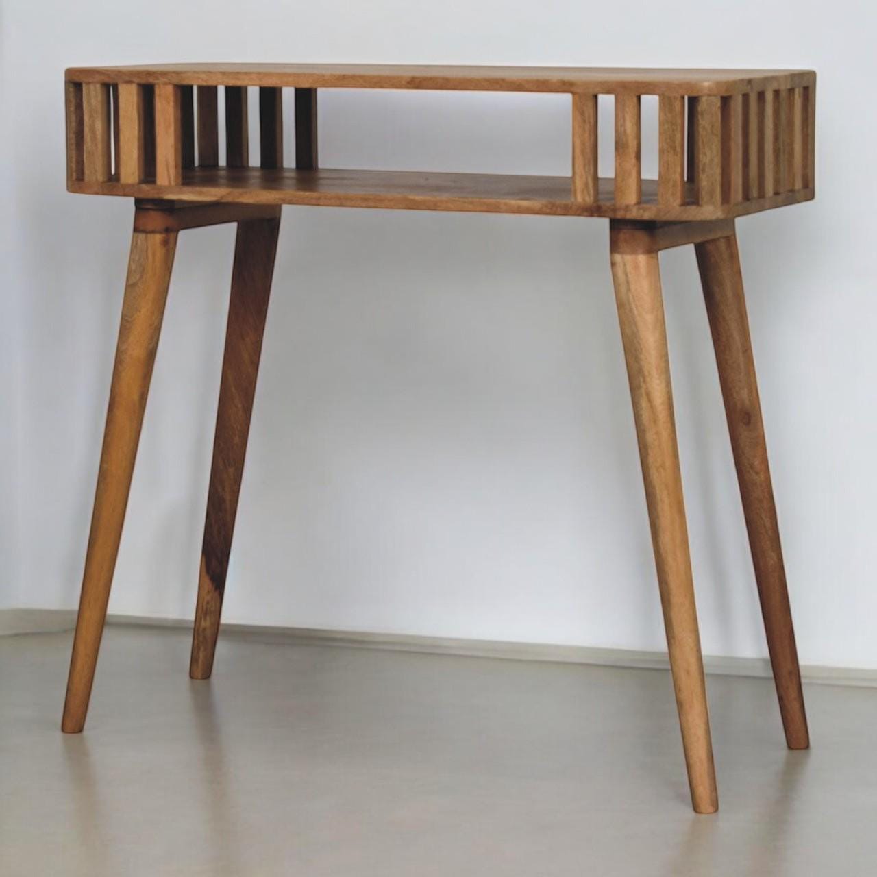Slatted Oak-ish Console Table | Solid Mango Wood | Sculptural Mid-Century Console