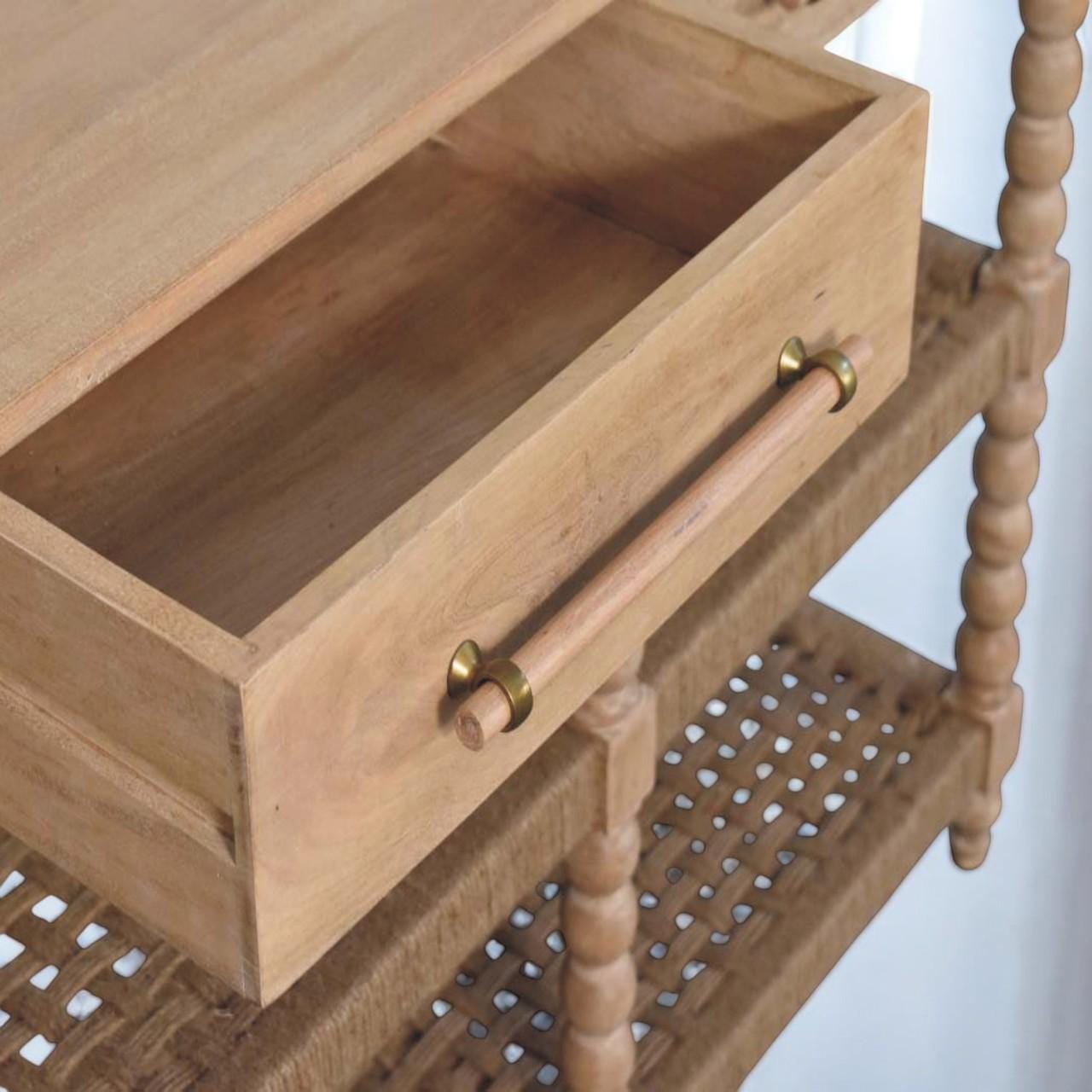 Spindle Console Table with Jute Shelves – Solid Mango Wood Farmhouse Entryway Table