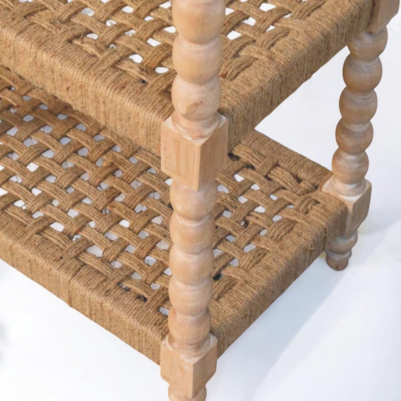 Spindle Console Table with Jute Shelves – Solid Mango Wood Farmhouse Entryway Table