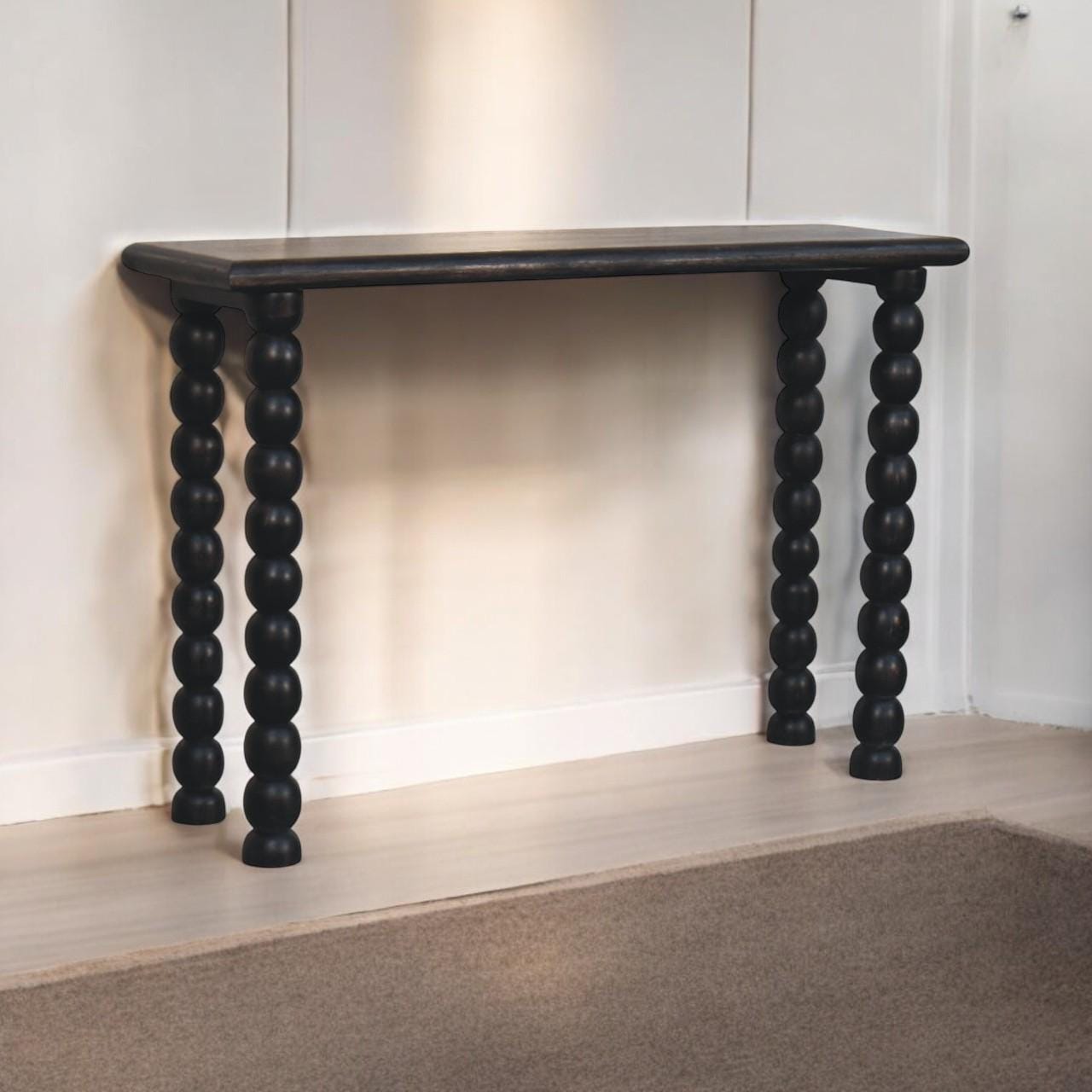 Spindle Linear Console Table | Solid Mango Wood Hallway Furniture | Black Wood