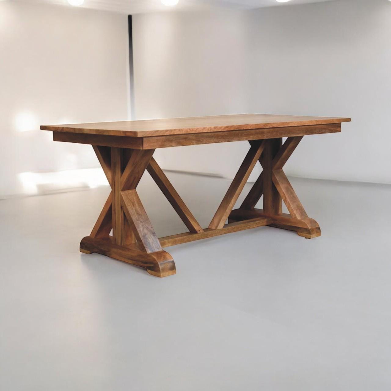 Treston Solid Wood Trestle Table | Handmade Rustic Farmhouse Furniture | Large Wooden Table