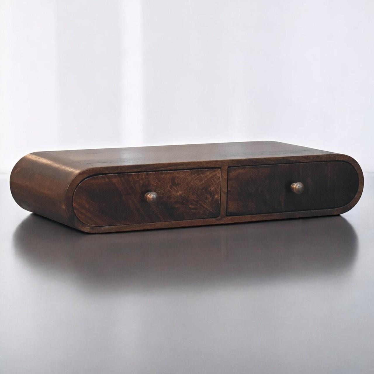 Wall Mounted California Walnut Console Table | Floating Wooden Console with Drawers |