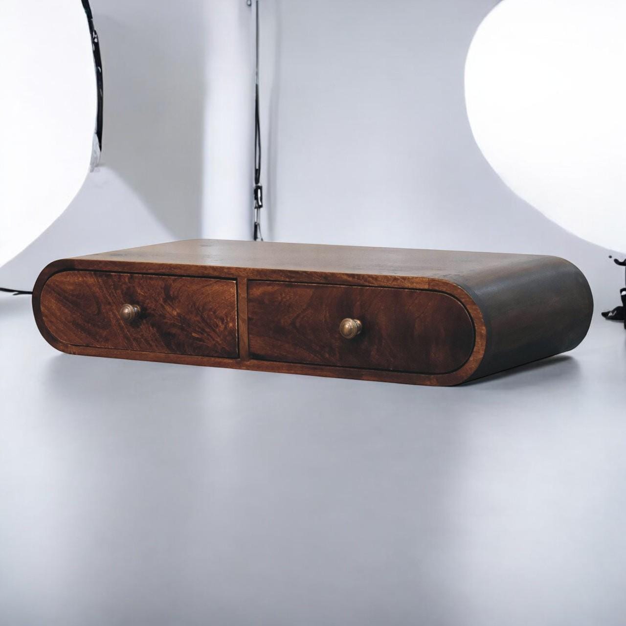 Wall Mounted California Walnut Console Table | Floating Wooden Console with Drawers |