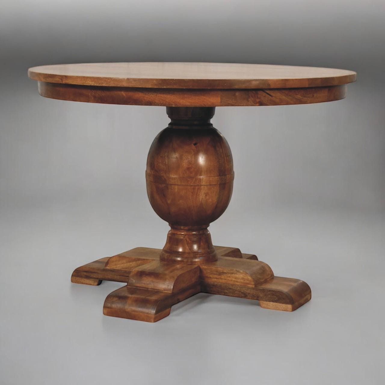 Wentworth Round Mango Wood Dining Table with Pedestal Base in Golden Teak