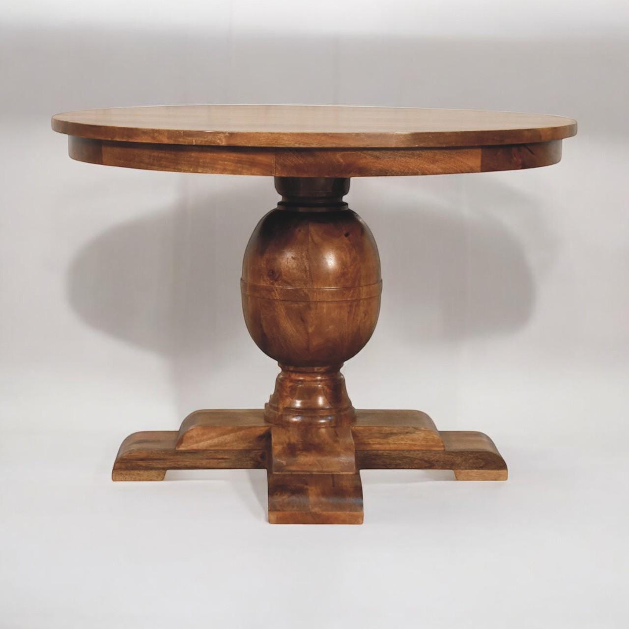 Wentworth Round Mango Wood Dining Table with Pedestal Base in Golden Teak
