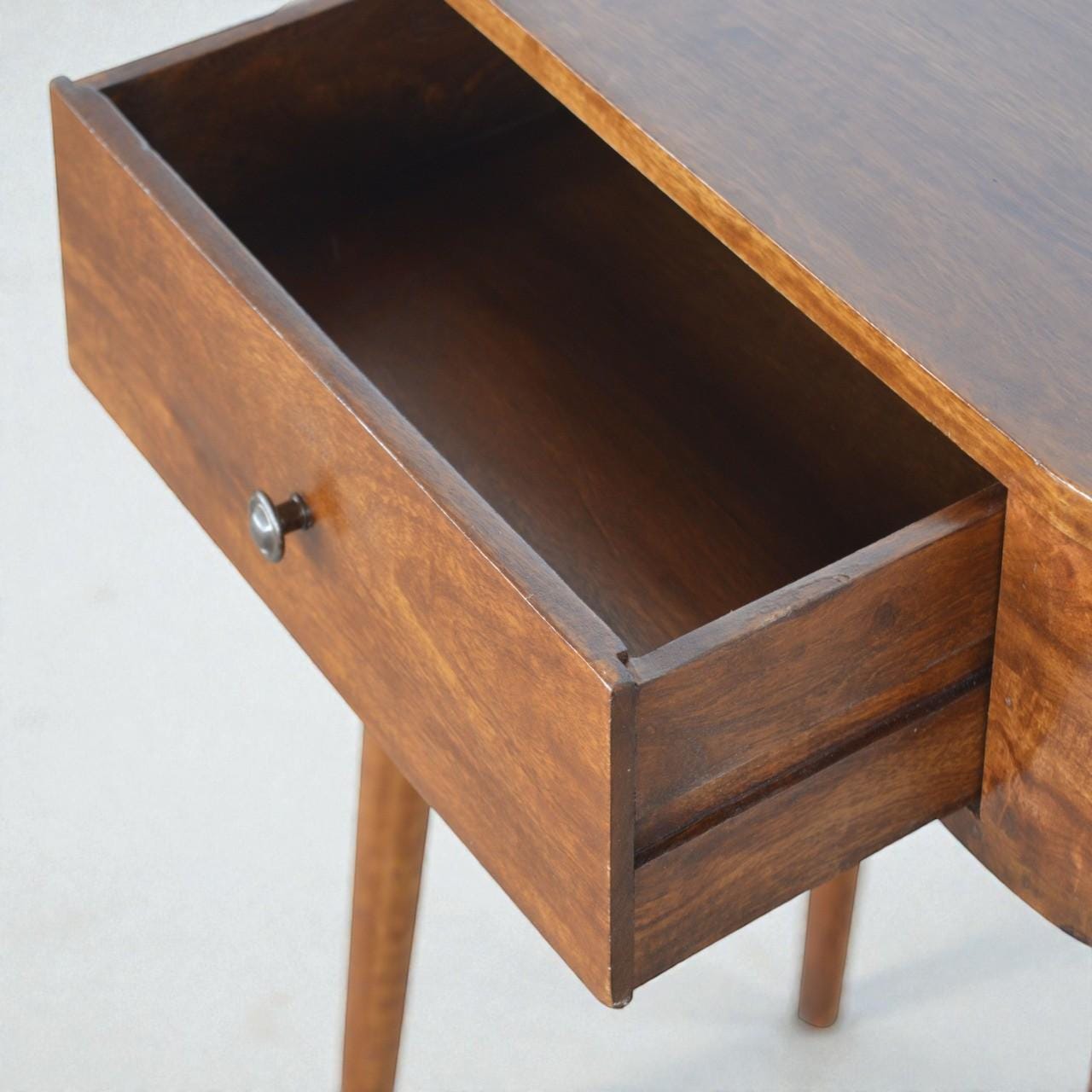 Chestnut Console Table – Solid Mango Wood Entryway Table with Drawer, Nordic Curved Design