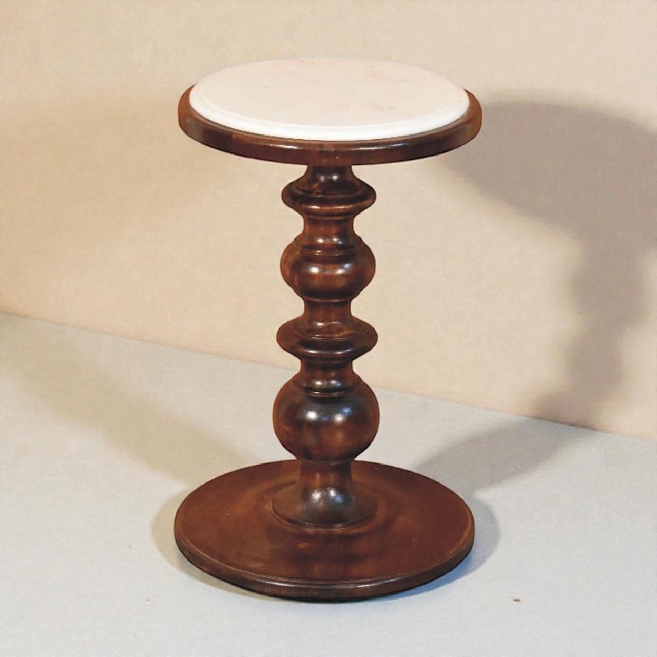 Handmade Marble Top Side Table | Solid Mango Wood Pedestal