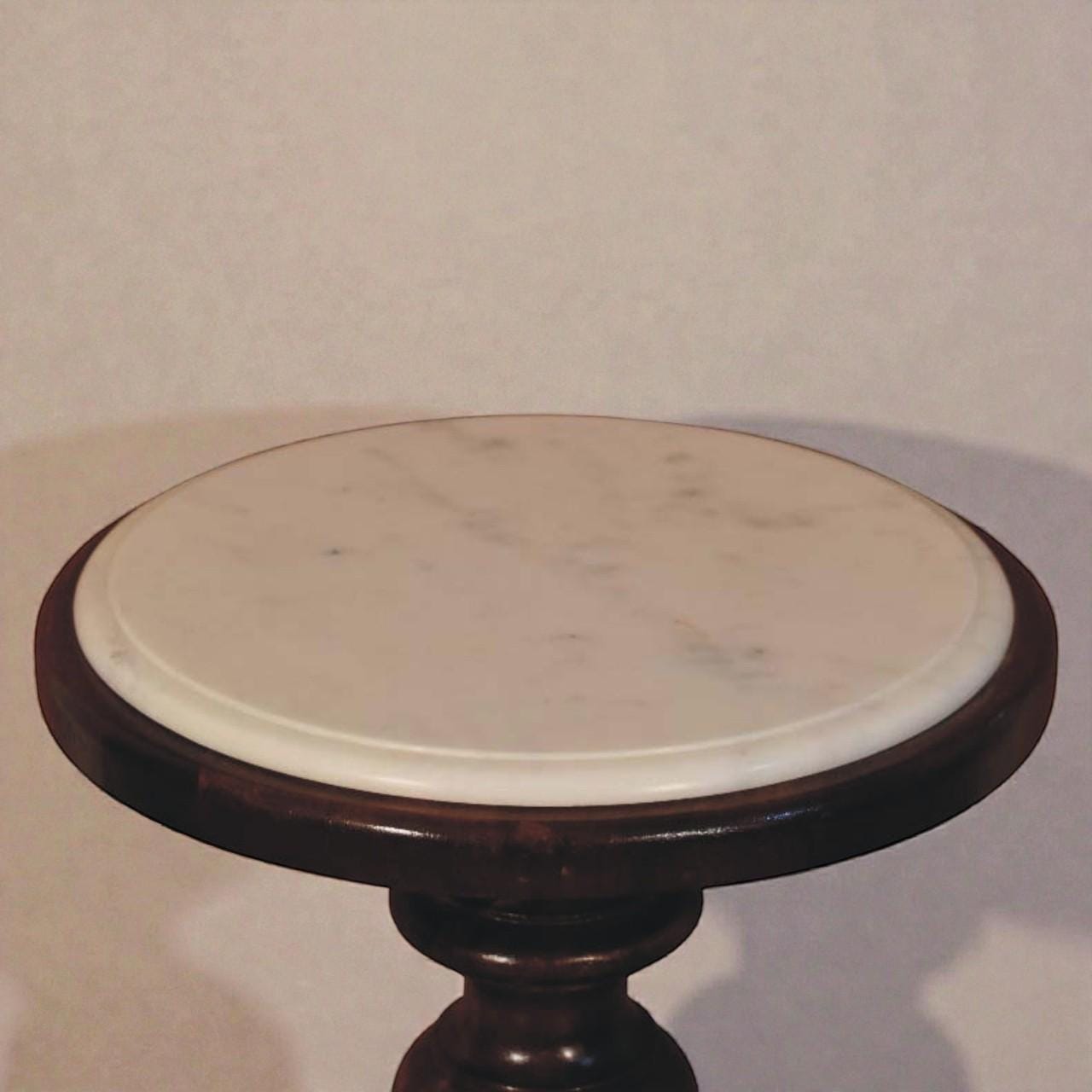 Handmade Marble Top Side Table | Solid Mango Wood Pedestal