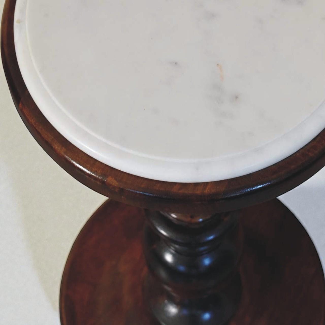 Handmade Marble Top Side Table | Solid Mango Wood Pedestal