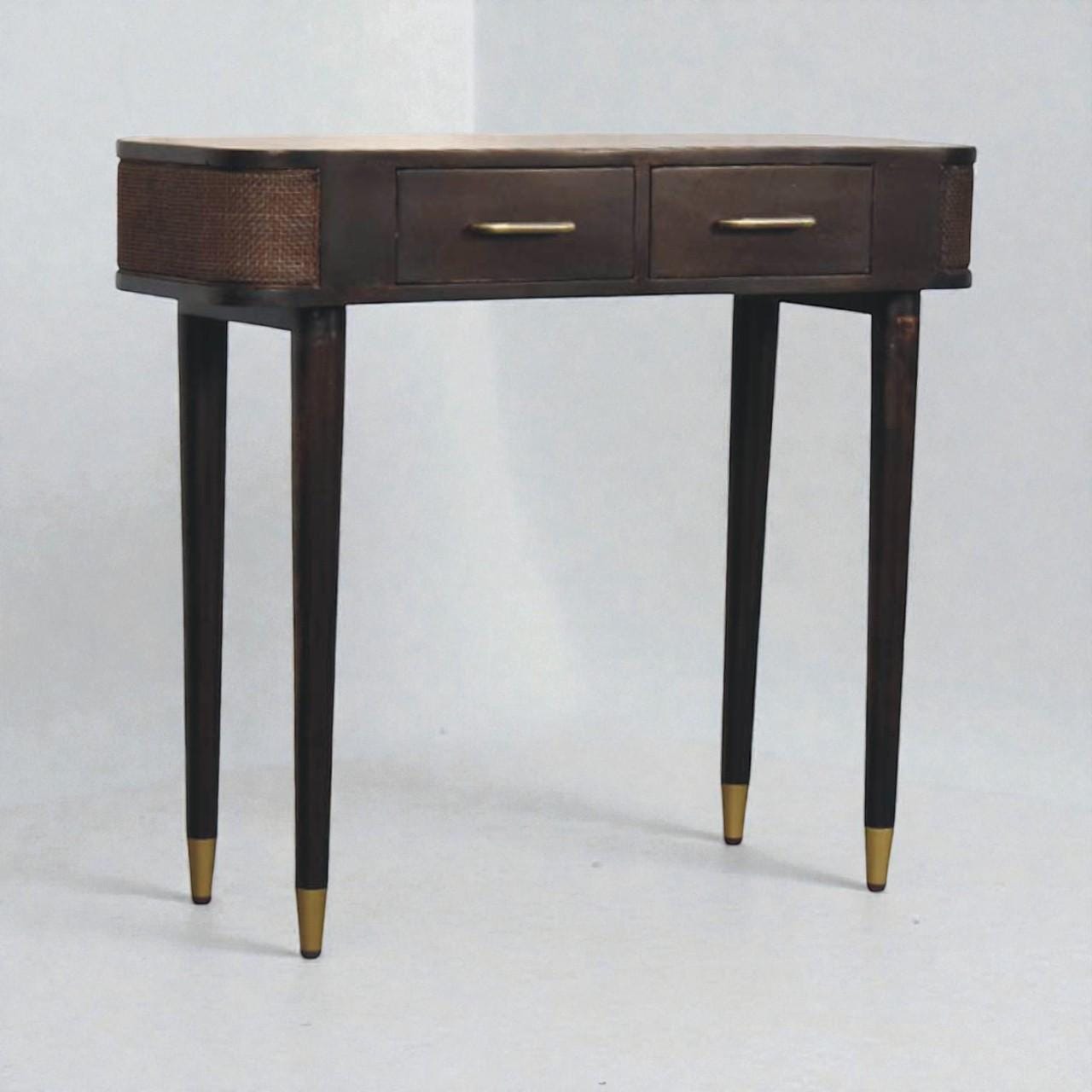 Belmont Console Table – Solid Mango Wood Console with Rattan Panels & Brass Details |