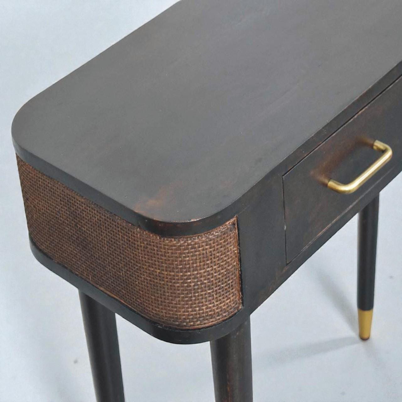 Belmont Console Table – Solid Mango Wood Console with Rattan Panels & Brass Details |