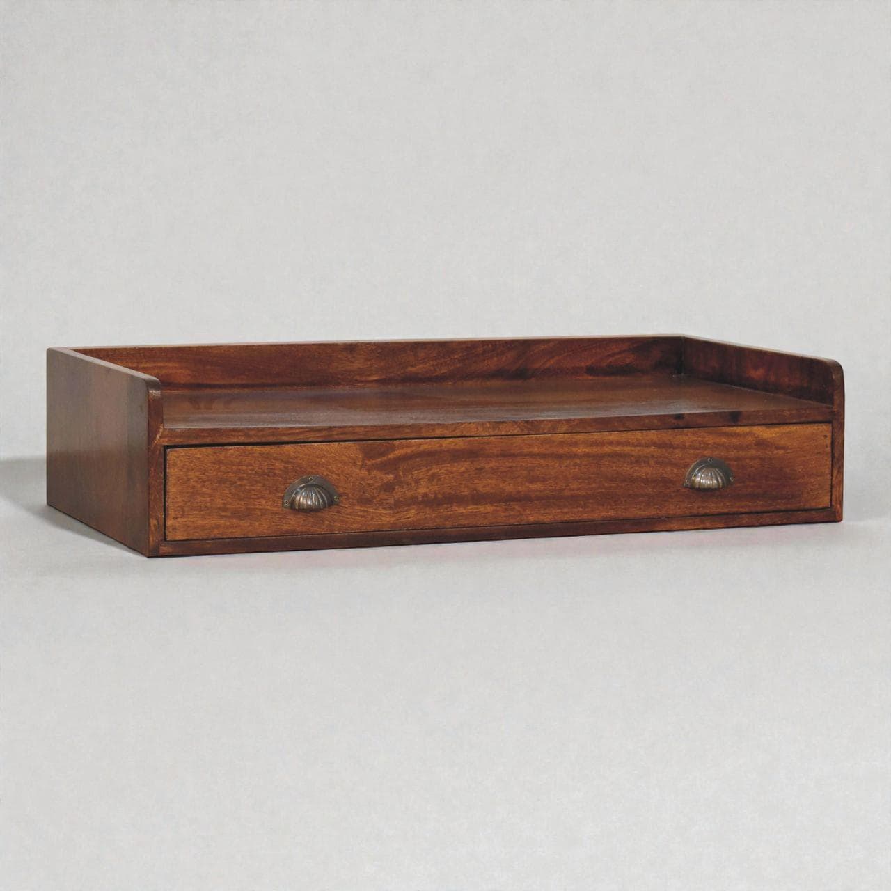 Belmont Wall Mounted Console Shelf | Solid Mango Wood Shelf with Drawer | Floating Entryway Storage