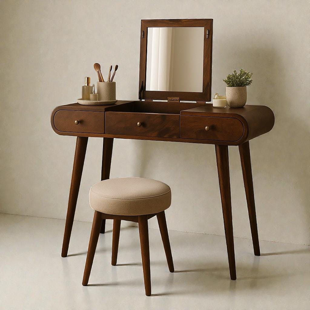 Chestnut Mirror Dressing Table – Solid Mango Wood Vanity | Nordic Style Makeup Table