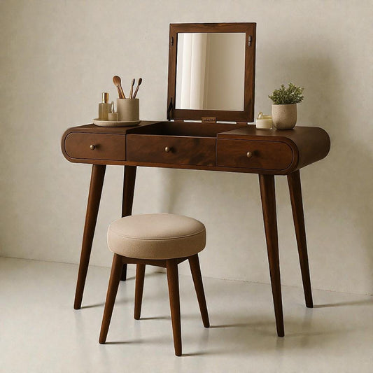 Chestnut Mirror Dressing Table – Solid Mango Wood Vanity | Nordic Style Makeup Table