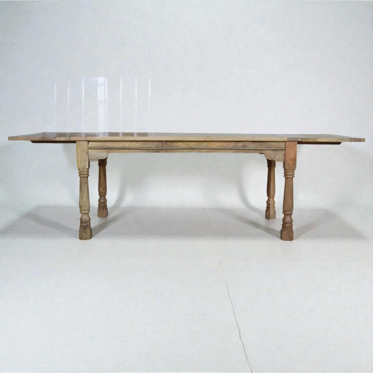 Granary Extension Dining Table – Solid Mango Wood Farmhouse Table with Hand-Turned Legs