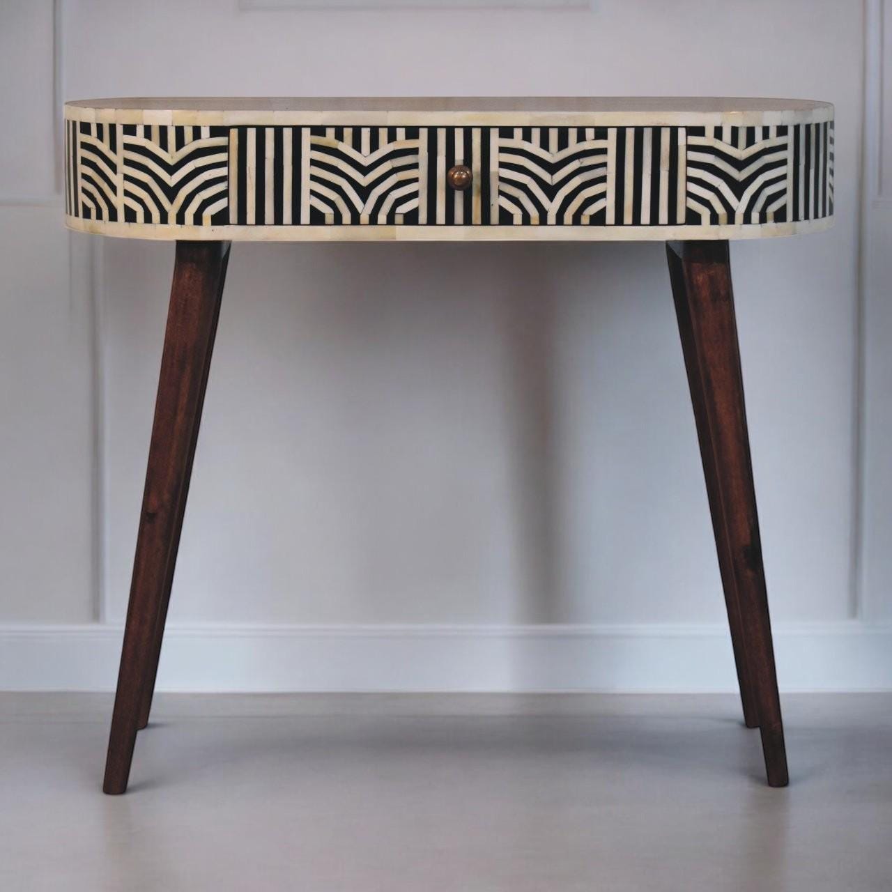 Honey Caramel Bone Inlay Console Table - Handcrafted | Solid Mango Wood | Boho–Mid-Century Statement