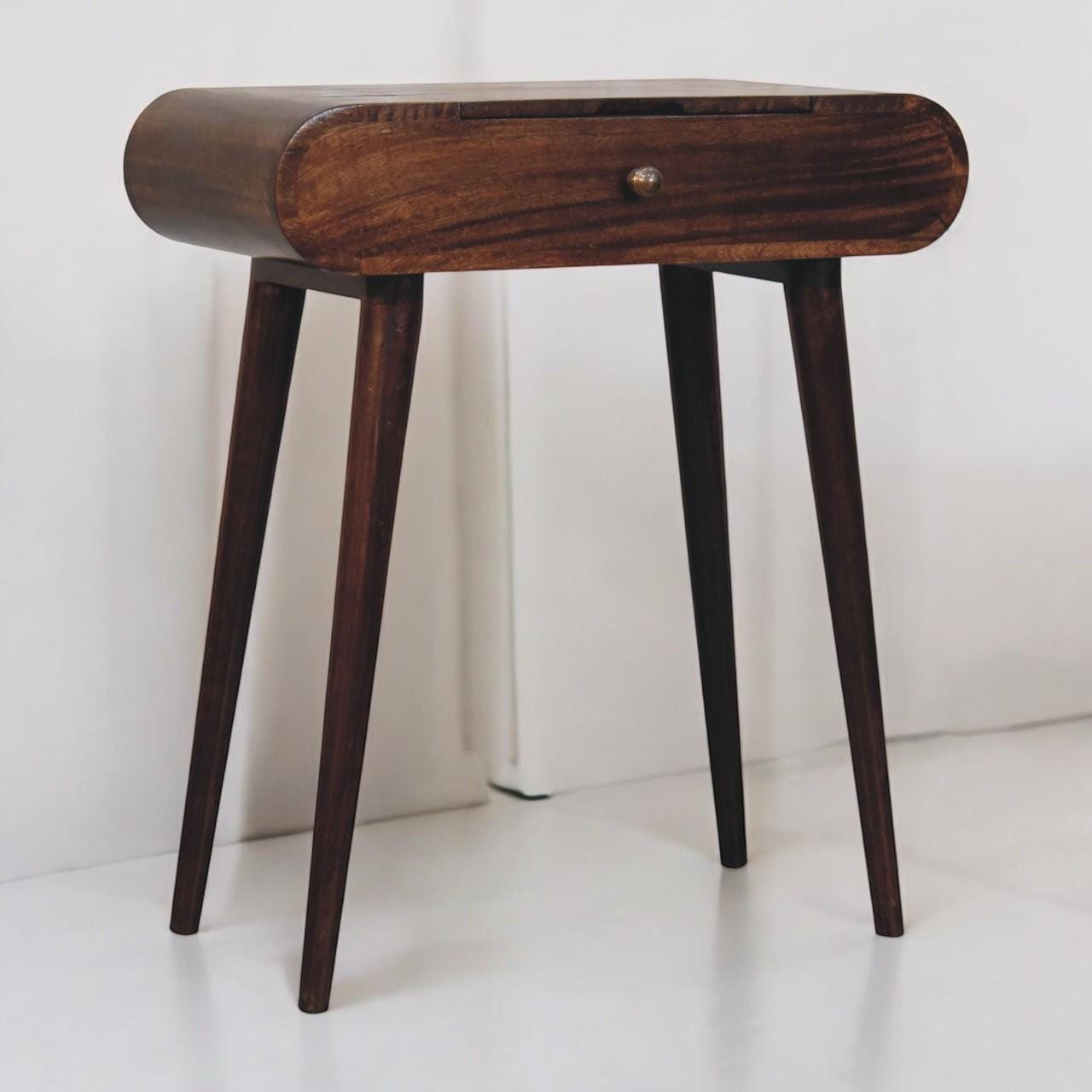 Mini California Walnut Dressing Table - Solid Mango Wood Vanity | Foldable Mirror | Scandinavian Makeup Table