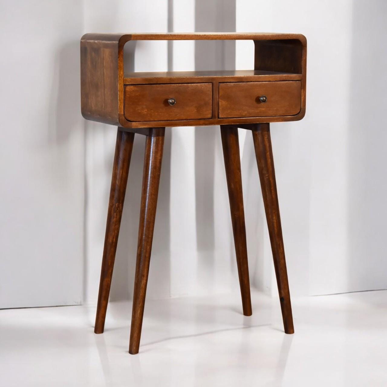 Chestnut Console Table with Drawers | Solid Mango Wood Nordic Console | Compact Hallway & Bedroom Storage