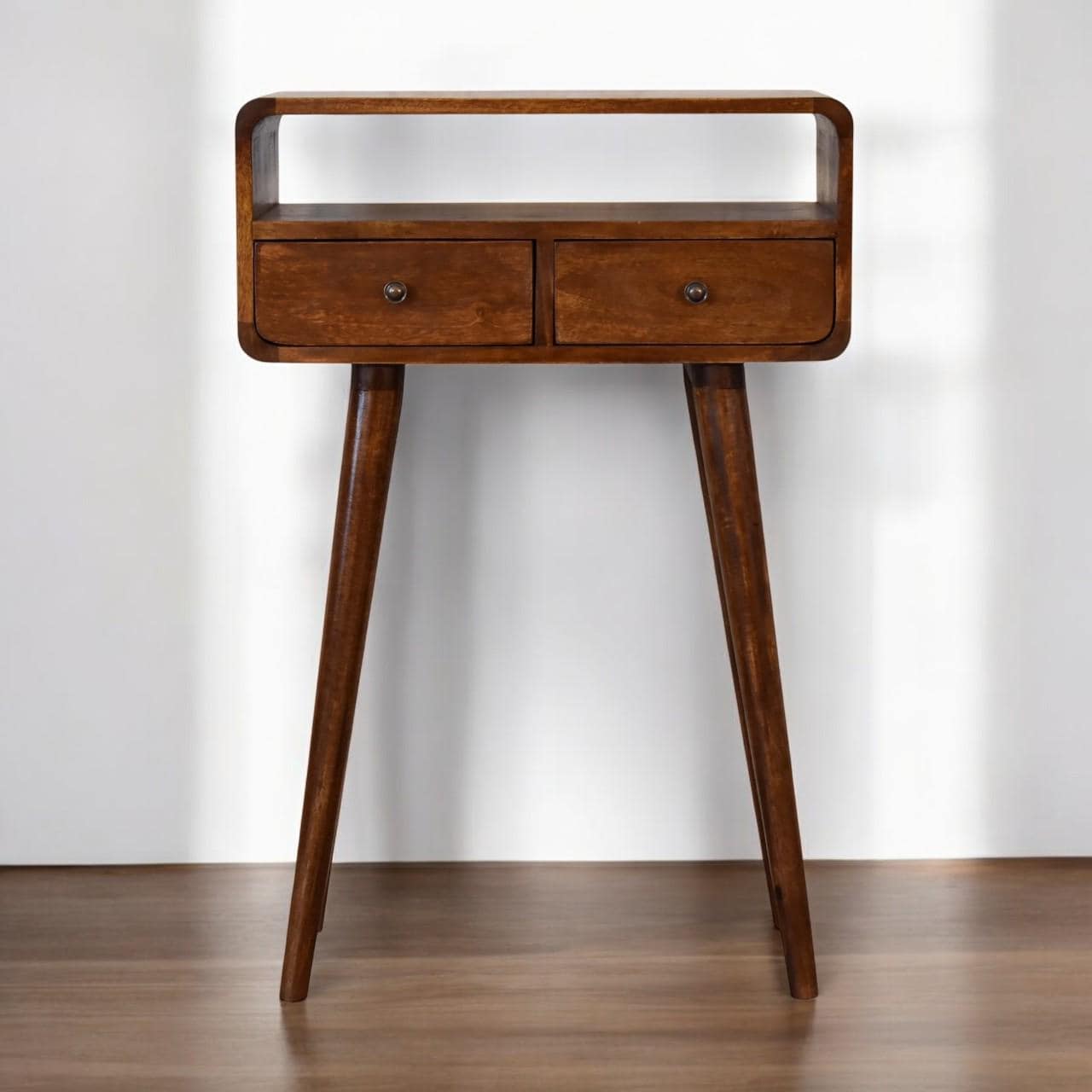 Chestnut Console Table with Drawers | Solid Mango Wood Nordic Console | Compact Hallway & Bedroom Storage