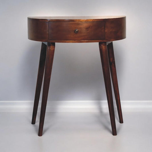 Solid Mango Wood Console Table – Chestnut Finish | Mid-Century Style Entryway Table with Drawer