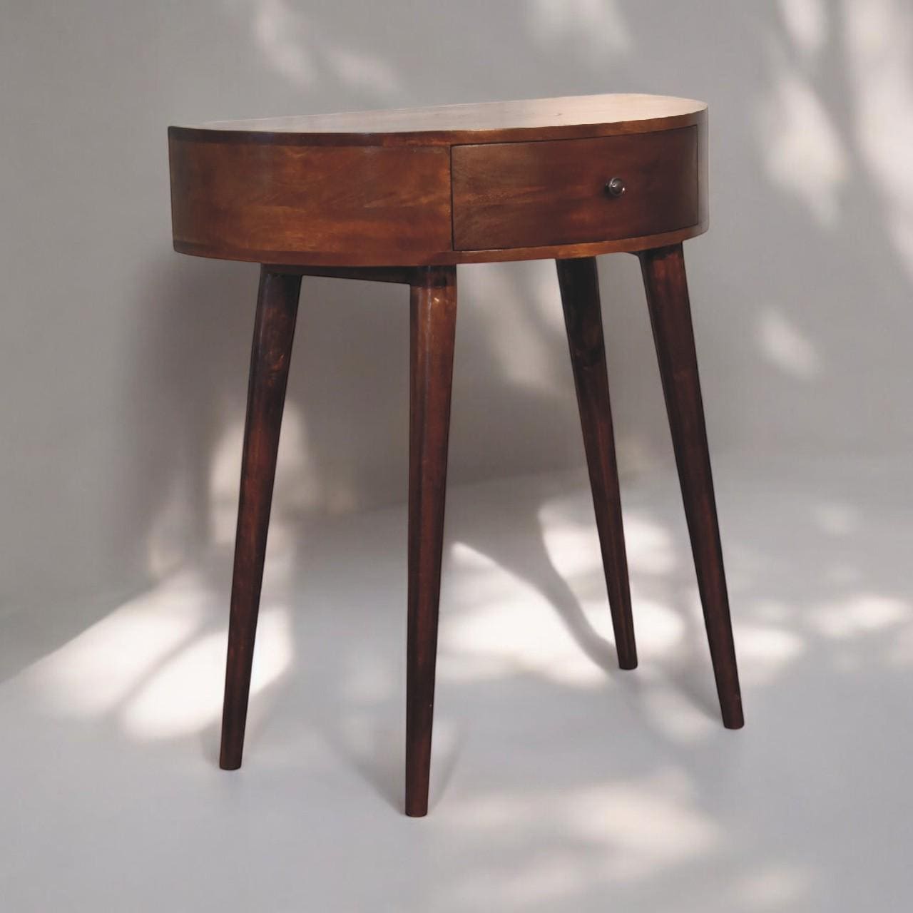 Solid Mango Wood Console Table – Chestnut Finish | Mid-Century Style Entryway Table with Drawer