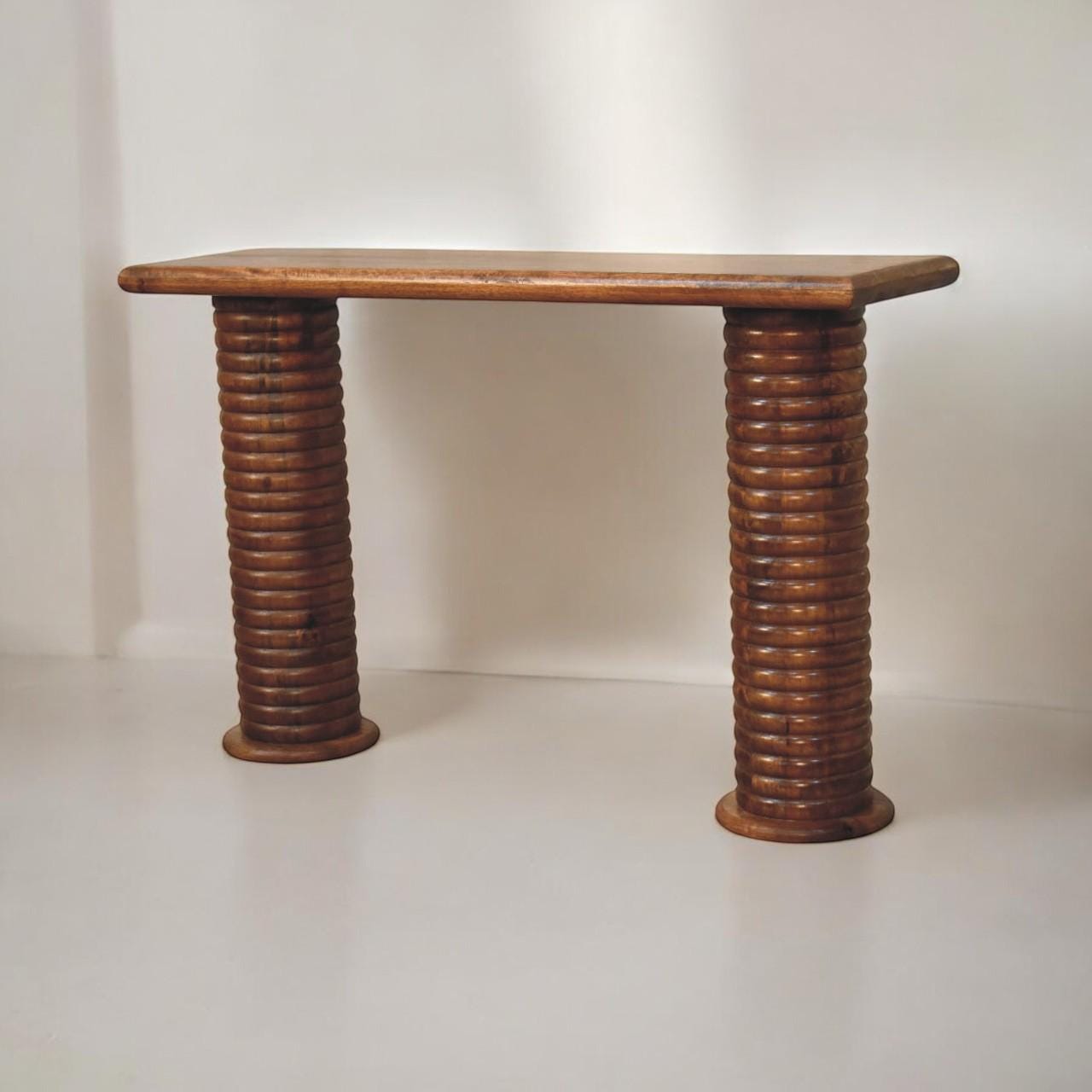 Sculpted Leg Console Table | Solid Mango Wood | Amber Oak Finish | Handcrafted Statement Console