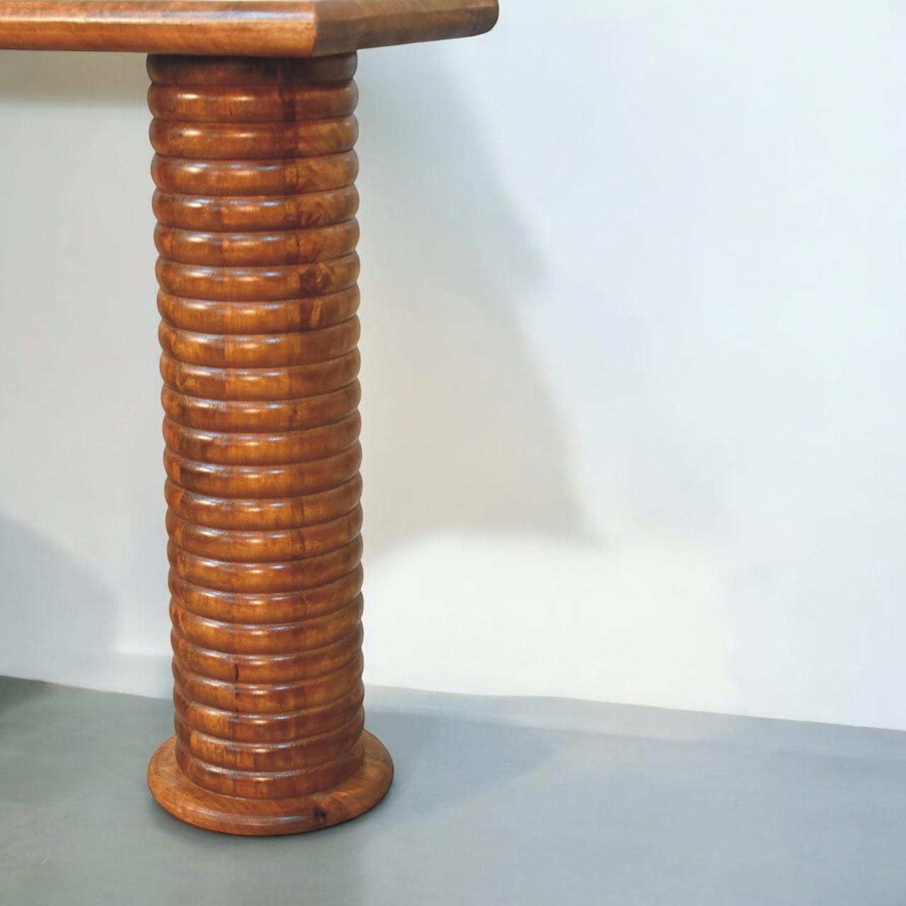 Sculpted Leg Console Table | Solid Mango Wood | Amber Oak Finish | Handcrafted Statement Console