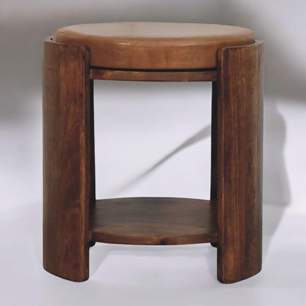Savoy Leather Stool | Solid Mango Wood & Genuine Leather | Handcrafted