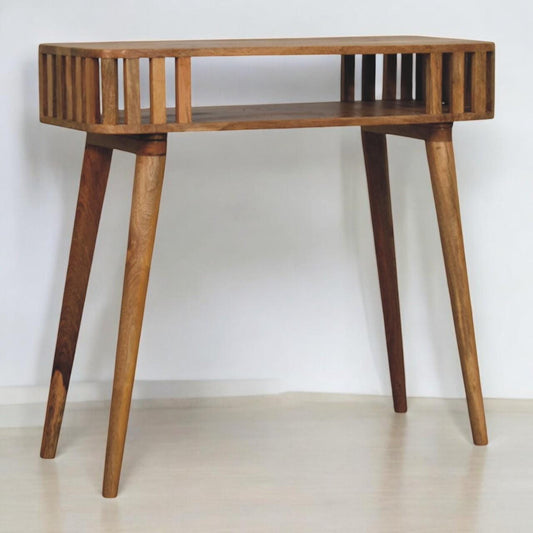 Slatted Oak-ish Console Table | Solid Mango Wood | Sculptural Mid-Century Console