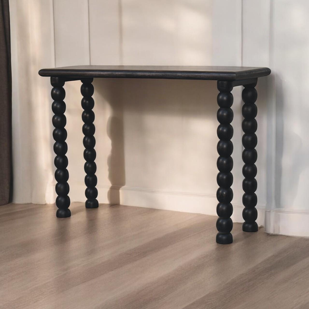 Spindle Linear Console Table | Solid Mango Wood Hallway Furniture | Black Wood