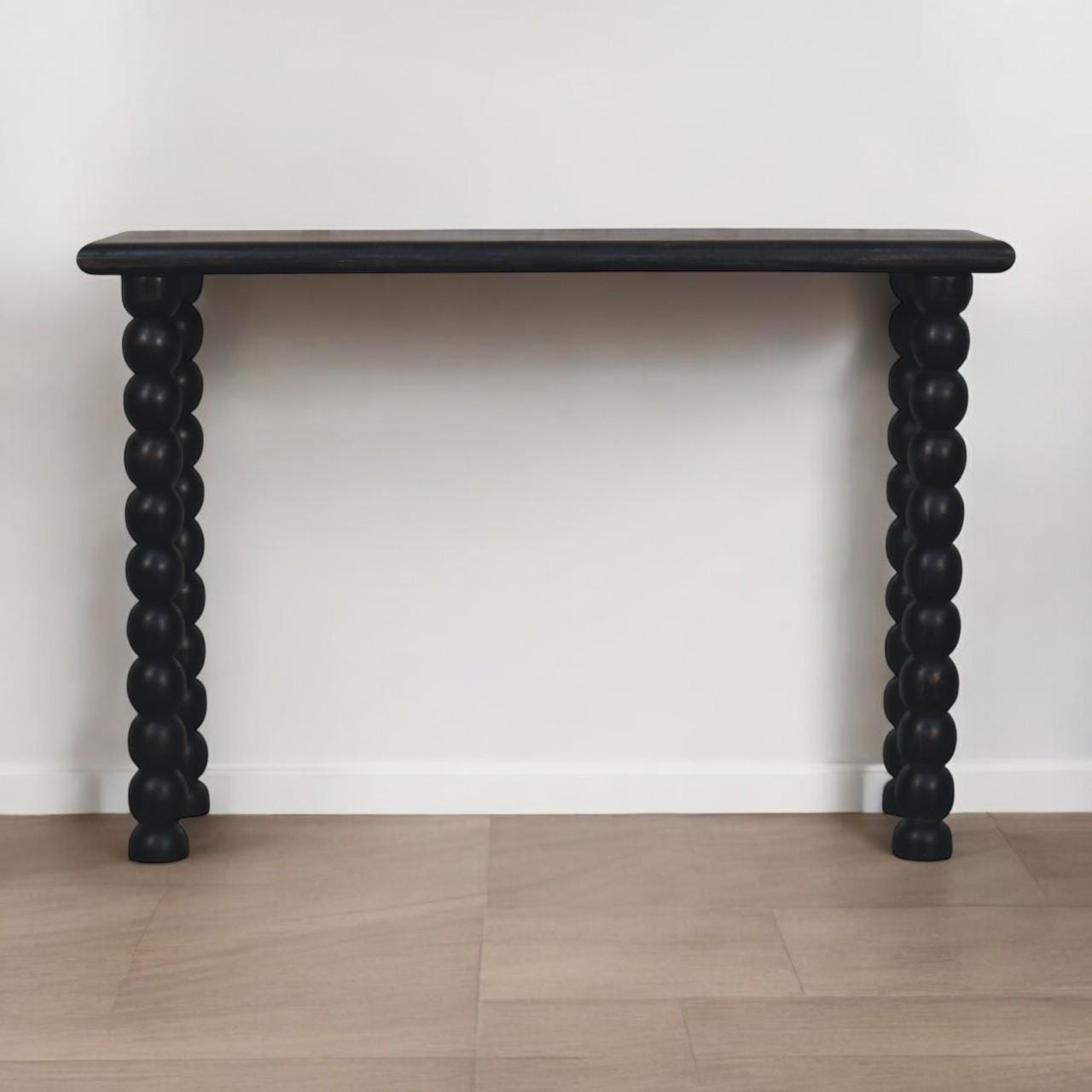 Spindle Linear Console Table | Solid Mango Wood Hallway Furniture | Black Wood