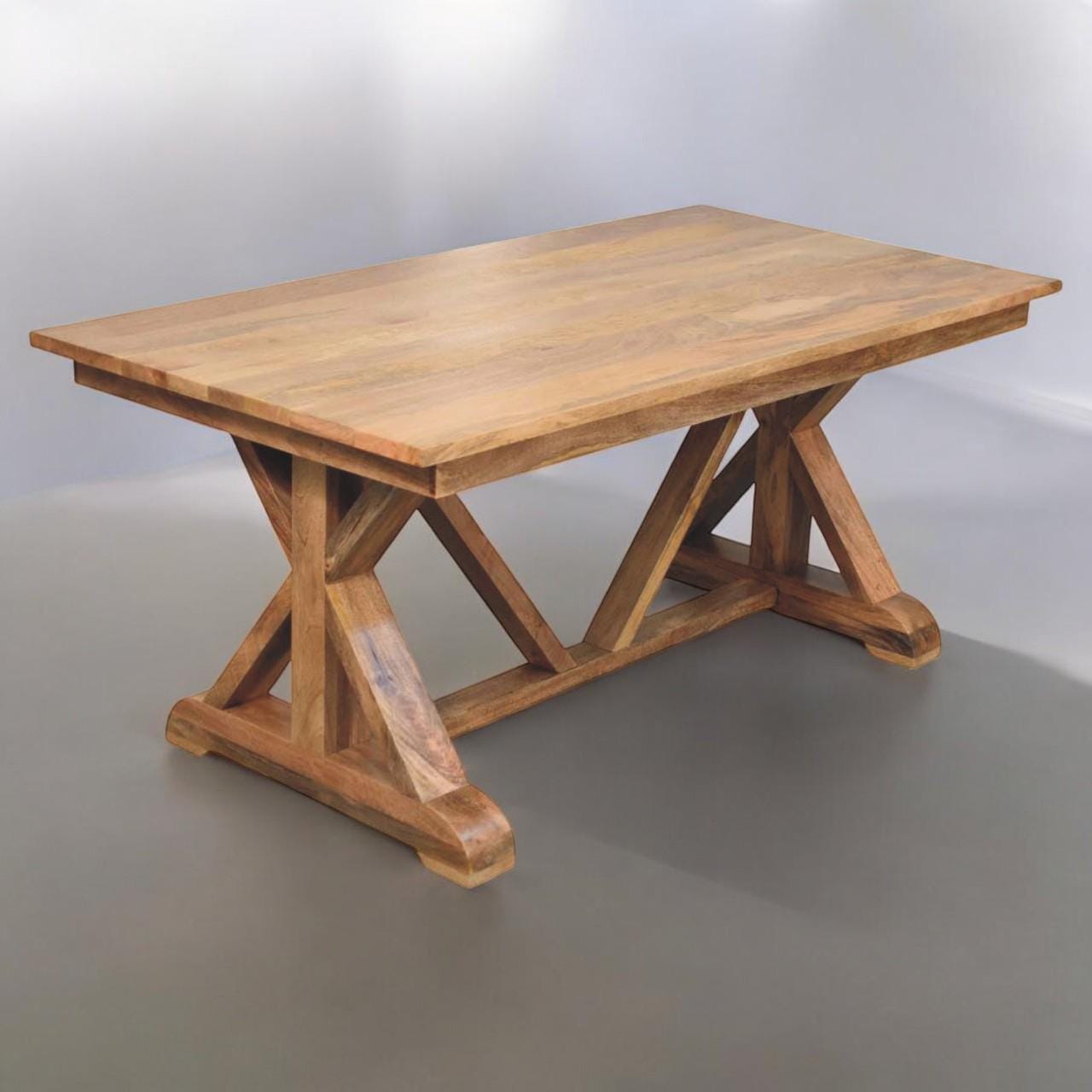 Treston Solid Wood Trestle Table | Handmade Rustic Farmhouse Furniture | Large Wooden Table