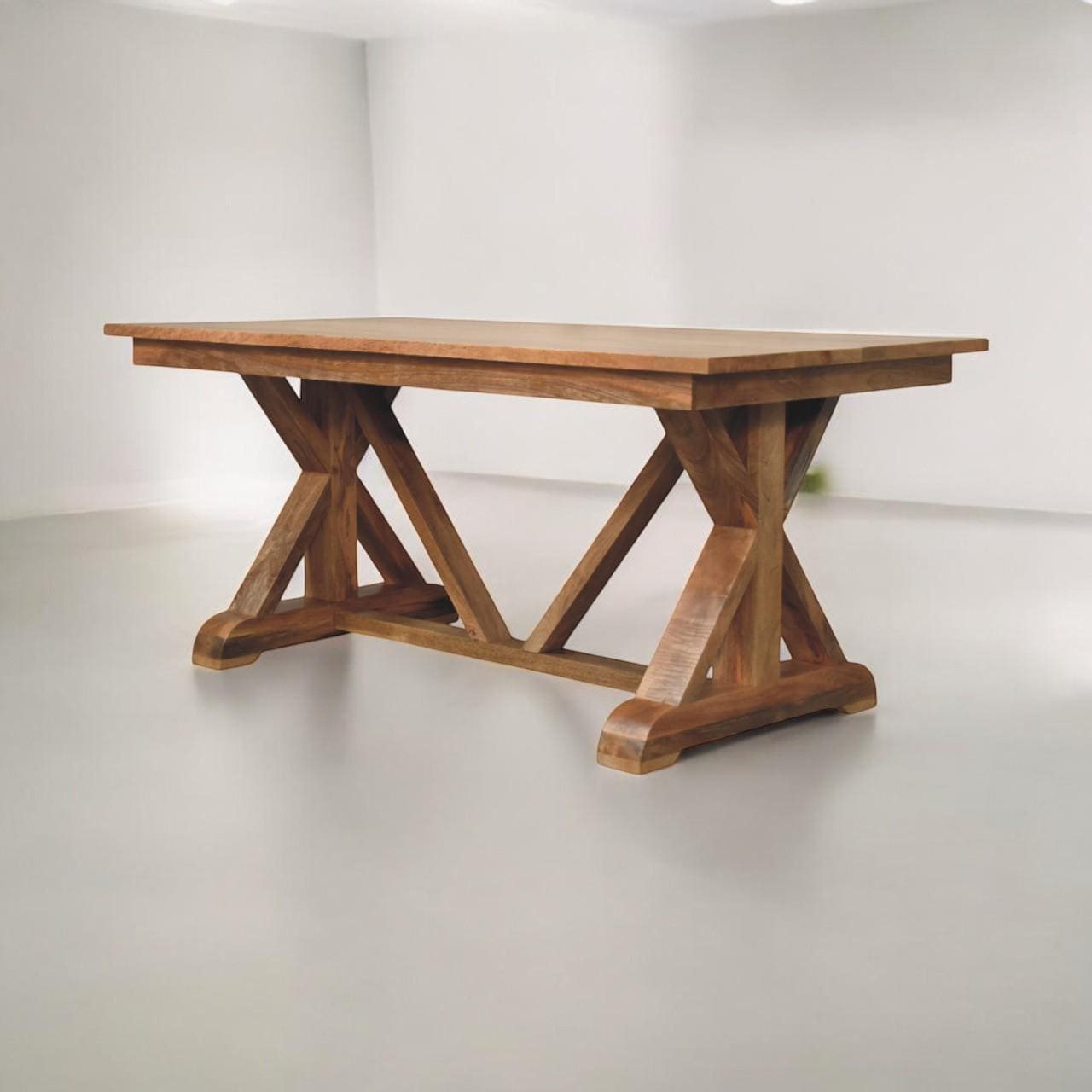 Treston Solid Wood Trestle Table | Handmade Rustic Farmhouse Furniture | Large Wooden Table