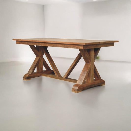 Treston Solid Wood Trestle Table | Handmade Rustic Farmhouse Furniture | Large Wooden Table